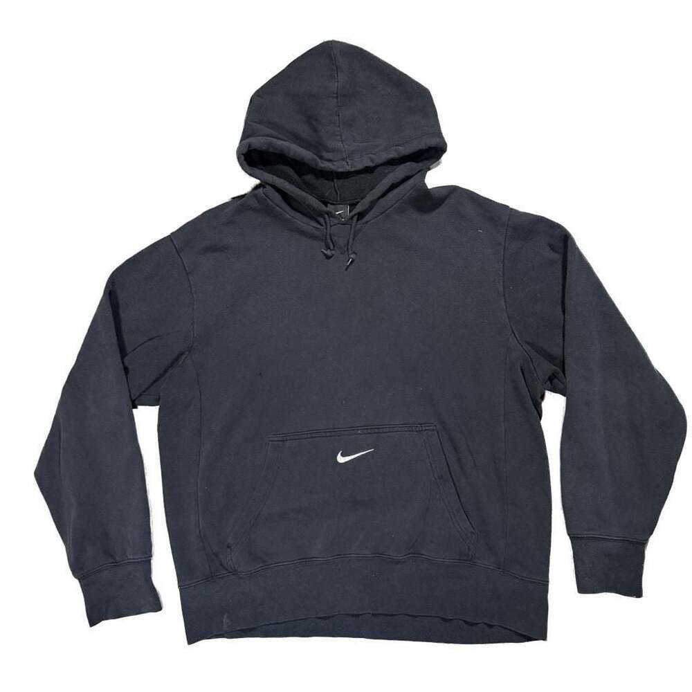 Vintage Nike Center Swoosh Pullover Hoodie Black Size Medium